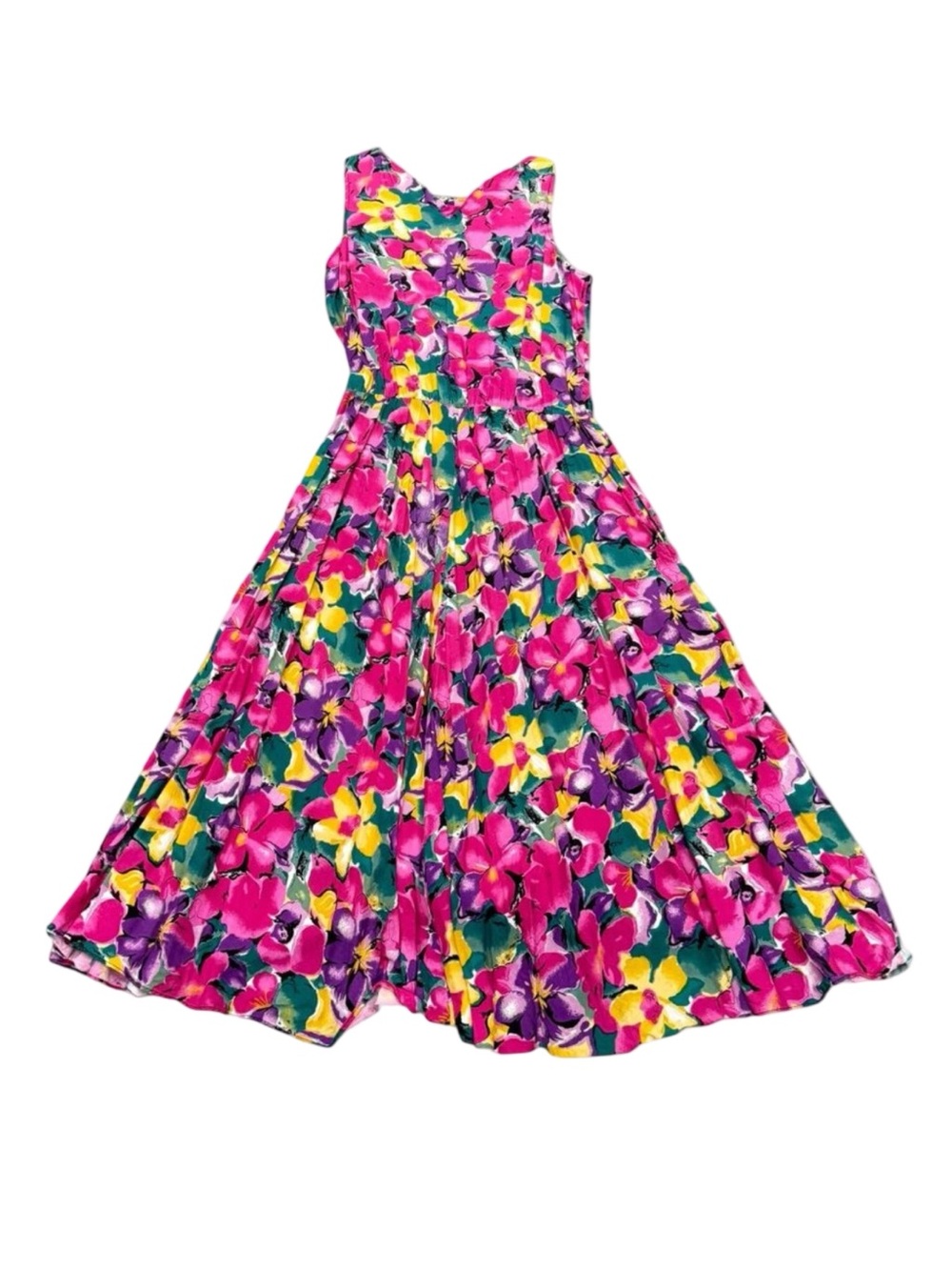 Vintage 90s Ed Michael’s Pink & Green Floral Maxi Dress Rayon